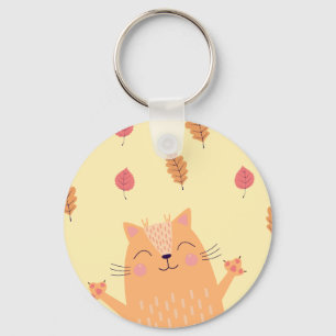 Chaveiro Gato Laranja Gengibre Adorável Brincando nas Folha