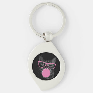Chaveiro Gato legal com Óculos Rosa e Goma-Bolha