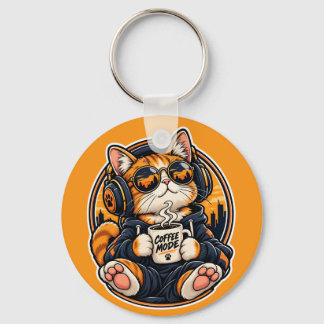 Chaveiro Gato legal de streetwear bebendo café
