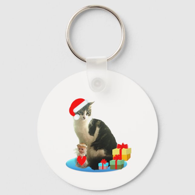 Chaveiro gato malhado de Natal e pequeno anjo fofo (Frente)