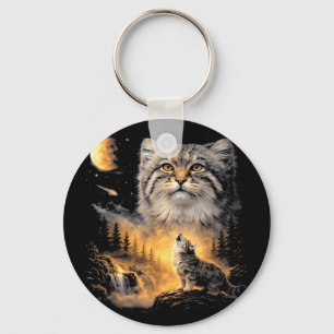 Chaveiro Gato Manul uivando para a lua vintage 90s engraçad