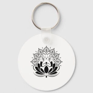 Chaveiro Gato Meditando Flor de Lótus Zen Enthusasta de Yog