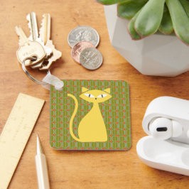 Chaveiro Gato Moderno do meio século em Padrão Geométrico