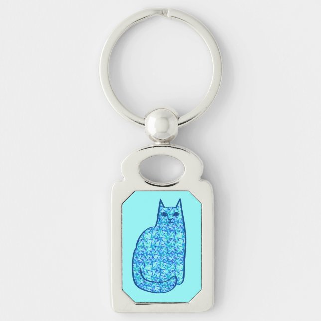 Chaveiro Gato Moderno do Século médio, Turquesa e Marinho (Frente)