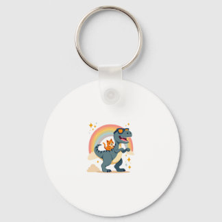 Chaveiro Gato Montando Dinossauro T-Rex Gatinho Arco-Íris D