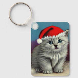 Chaveiro Gato natal vintage em Santa Hat