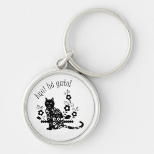 Chaveiro Gato negro com flores e expressão portuguesa