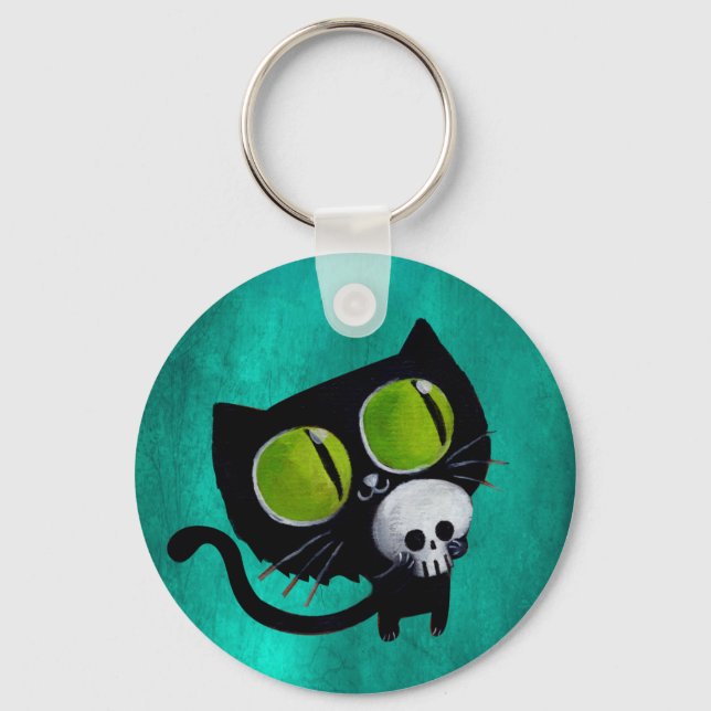 Chaveiro Gato Negro de Halloween com crânio (Frente)