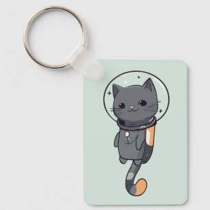 Chaveiro Gato Negro do Astronauta Kawaii Gato Gato