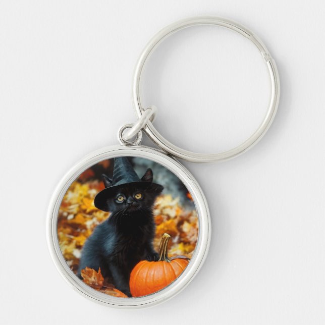 Chaveiro Gato Negro e Abóbora do Halloween (Frente)