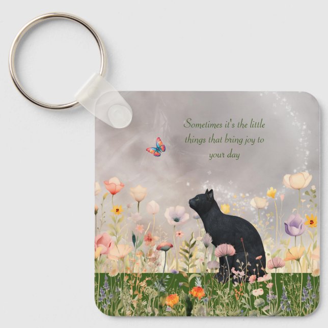 Chaveiro Gato Negro em Flores (Frente)