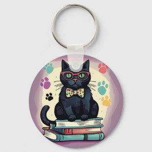 Chaveiro Gato negro vestindo óculos e gravata arco