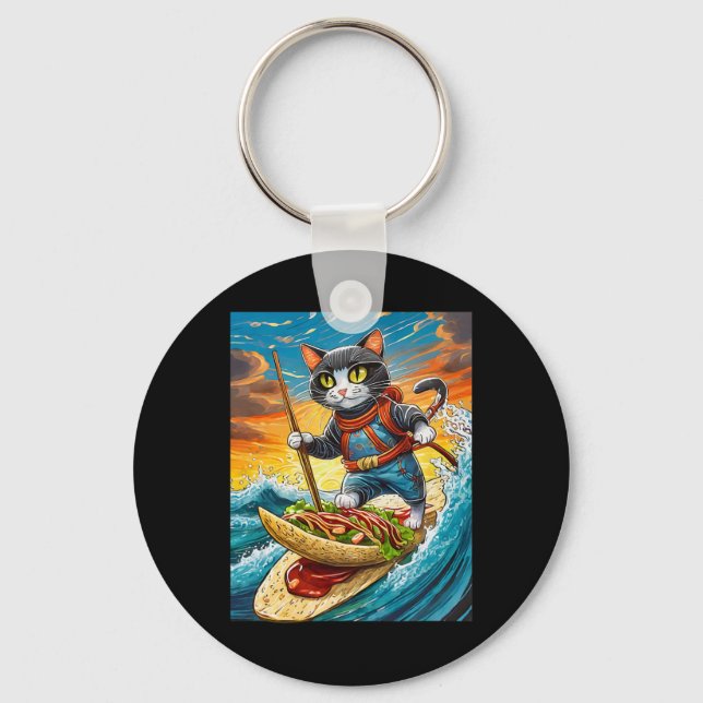 Chaveiro Gato Ninja Surfando Uma Prancha De Surf De Taco Co (Frente)