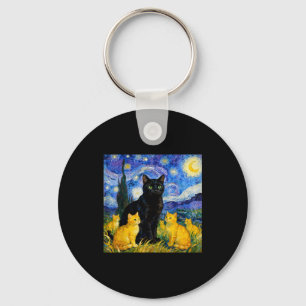 Chaveiro Gato Noite Estrelada Artístico Gato Preto & Ga
