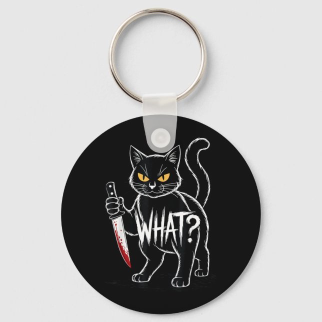 Chaveiro Gato O que_ Engraçado Gato Preto Com Faca Hallowee (Frente)