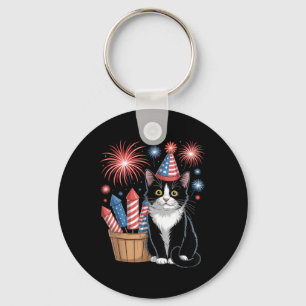 Chaveiro Gato Patriótico América Gatos Bandeira EUA Fogos 4