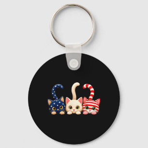 Chaveiro Gato Patriótico do Dia 4 de Julho com Bandeira Ame