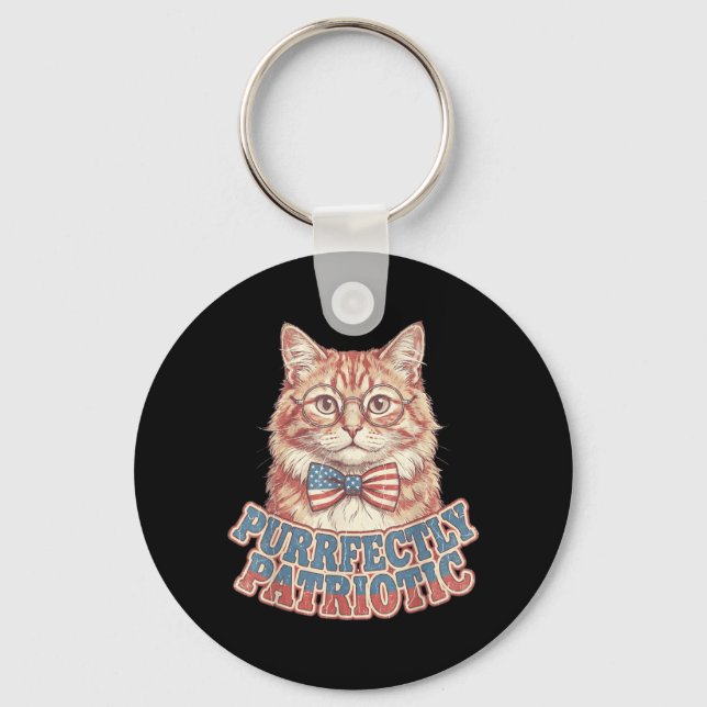 Chaveiro Gato Patriótico Perfeito Vintage 4 de Julho (Frente)