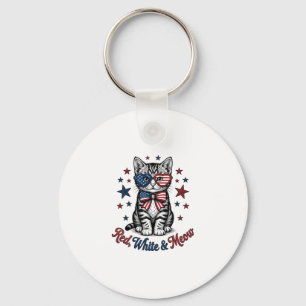 Chaveiro Gato Patriótico Vermelho Branco e Meow Design Vint