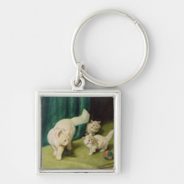 Chaveiro Gato persa branco com dois gatinhos (Frente)