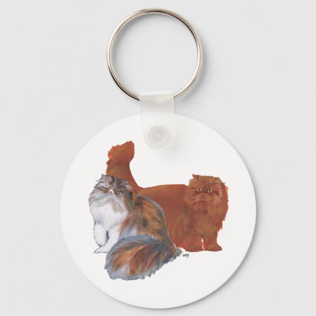 Chaveiro Gato Persa Calico e Gato de Cabelo Longo Vermelho (Frente)