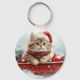 Chaveiro Gato Persa no Trenó Dêixem Nevar Natal