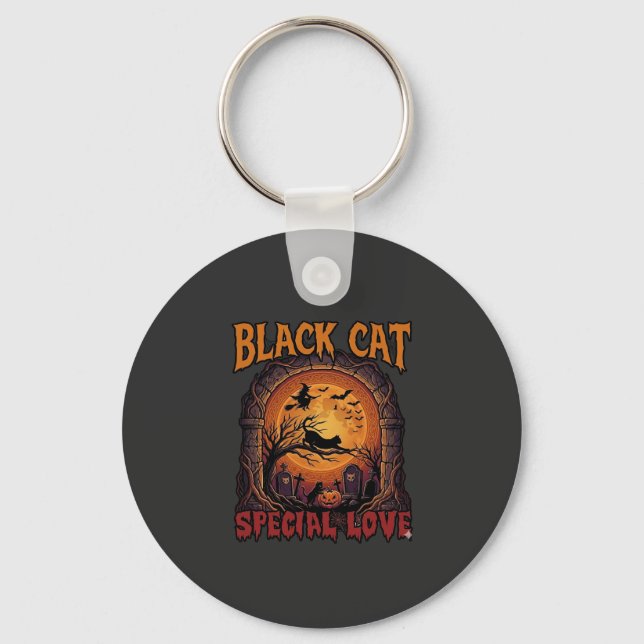 Chaveiro Gato Preto Amor Especial Halloween Lua Bruxa Abóbo (Frente)