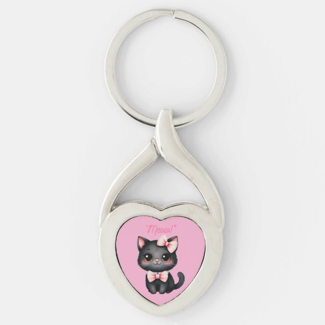Chaveiro Gato preto bonito com Arco para decoração de Hallo (Frente)