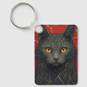 Chaveiro Gato Preto Com Acento De Rachaduras Kintsugi Doura