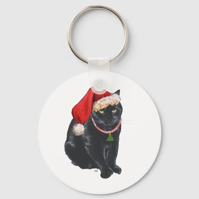 Chaveiro Gato Preto de Chapéu de Papai Noel (Frente)