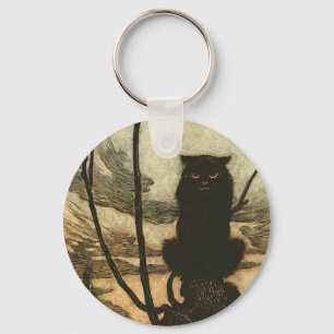 Chaveiro Gato Preto de Halloween Assustador Vintage Rackham