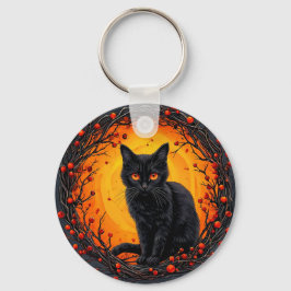 Chaveiro Gato Preto de Halloween com Olhos Brilhantes