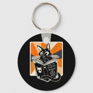 Chaveiro Gato Preto Divertido de Halloween Retro Bruxa Livr