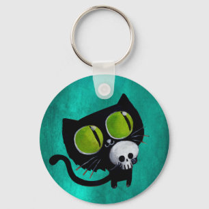 Chaveiro Gato preto do Dia das Bruxas com crânio