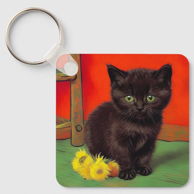 Chaveiro Gato Preto do Estilo Van Gogh (Frente)