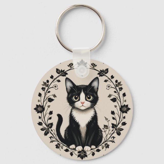 Chaveiro Gato Preto e Branco Elegante (Frente)