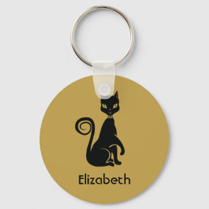 Chaveiro Gato preto elegante no fundo Dourado personalizado