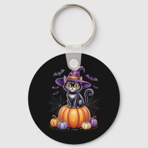 Chaveiro Gato Preto Em Abóbora Com Chapéu De Bruxa Hallowee