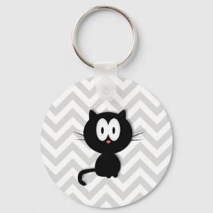 Chaveiro Gato Preto em chevron cinza