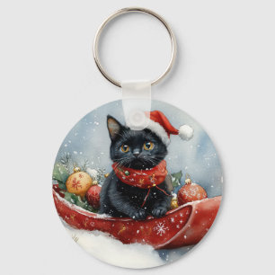 Chaveiro Gato Preto em Trenó Deixe Nevar Natal