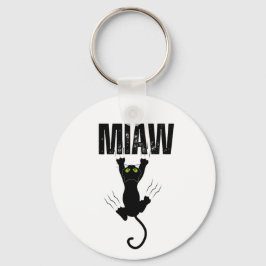 Chaveiro Gato Preto Engraçado Coçando o Grafismo "MIAW"