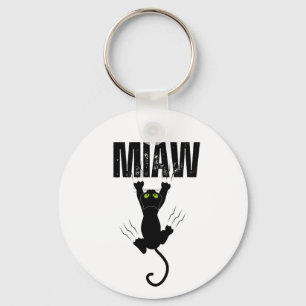 Chaveiro Gato Preto Engraçado Coçando o Grafismo "MIAW"