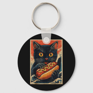 Chaveiro Gato Preto Engraçado Comendo Cachorro Quente Japon