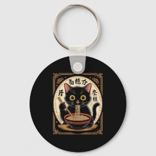 Chaveiro Gato preto engraçado comendo macarrão ramen japonê