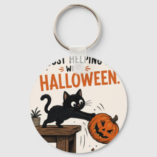 Chaveiro Gato Preto Engraçado Derrubando Abóbora de Hallowe