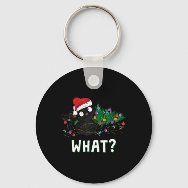 Chaveiro Gato Preto Engraçado Derrubando Árvore de Natal Gr (Frente)
