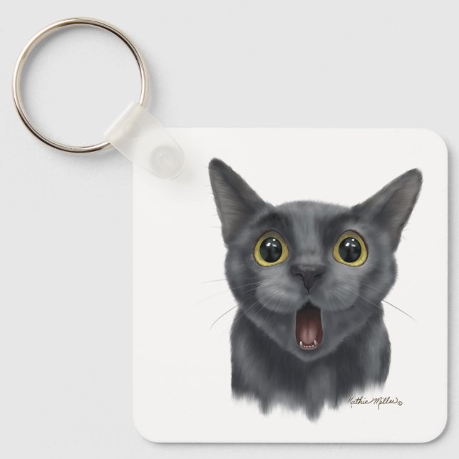 Chaveiro Gato preto engraçado desenho animado (Frente)