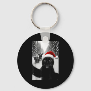 Chaveiro Gato Preto Engraçado Selfie Com Papai Noel Natal H