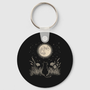 Chaveiro Gato Preto Floral Estético Lua Gatinho Homens Mulh