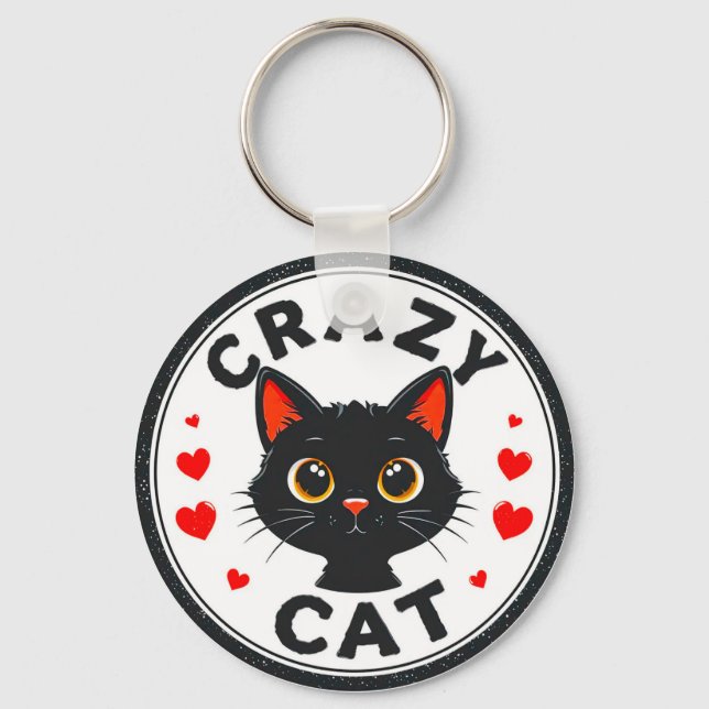 Chaveiro Gato Preto Fofo com Corações (Frente)
